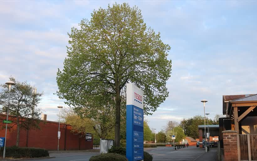 The entrance to Tesco on Melton Road, Syston, close to the Aldi on Melton Road, Syston