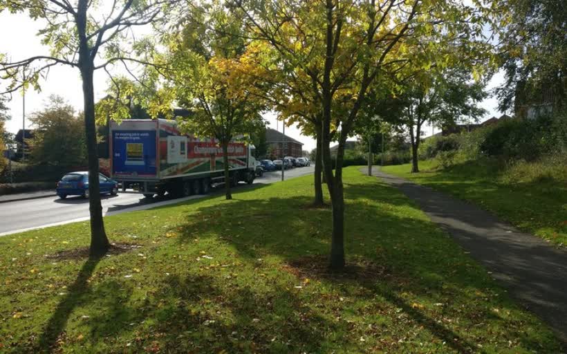 Trees and path near the Aldi store, close to the Aldi on Meridian Way, Braunstone Town