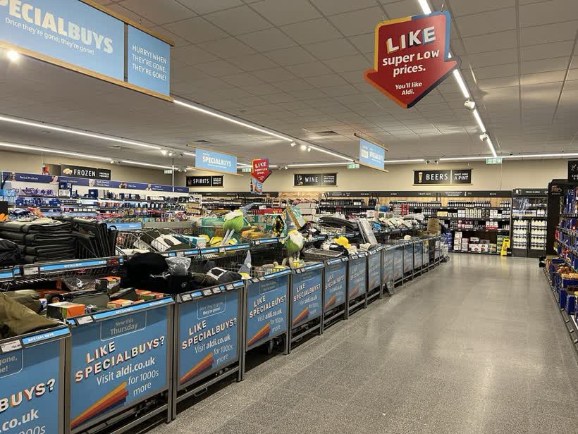 The Aisle of Aldi, 09:45 on a Sunday, close to the Aldi on Godwin Way, Stoke-on-Trent