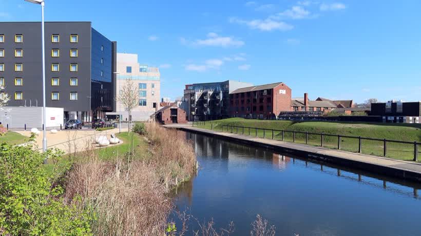 The Town Arm of the Walsall Canal, close to the Aldi on Town Wharf Retail Park, Walsall