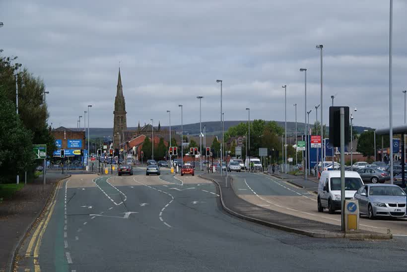 Higher Bridge Street joining Blackburn Road, close to the Aldi on Higher Bridge Street, Bolton
