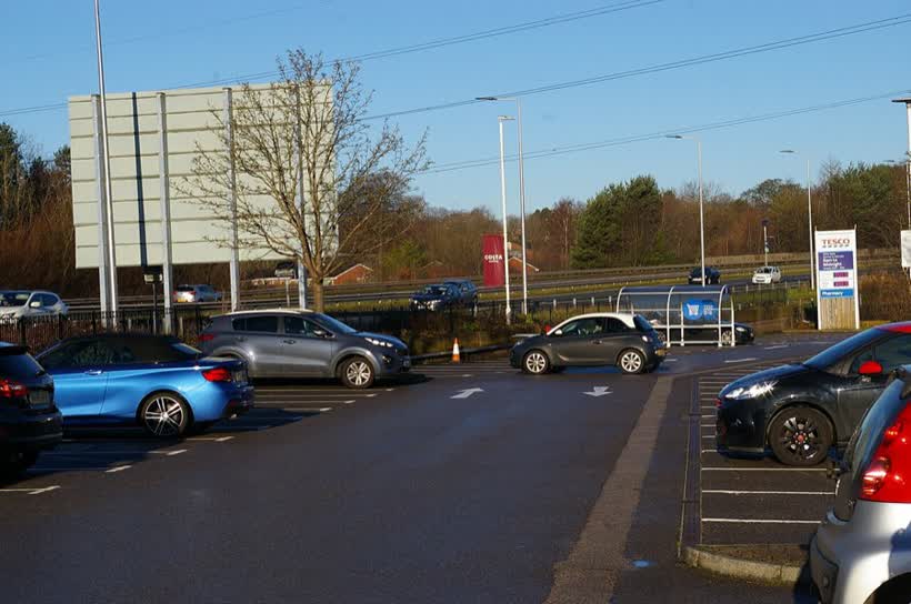 Tesco car park, looking towards The Silk Road, Macclesfield, close to the Aldi on Silk Road, Macclesfield