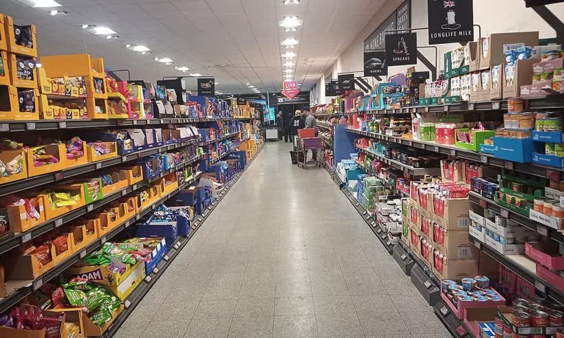 Grocery aisle, Aldi, Wetherby (31st December 2025), close to the Aldi on Sandbeck Lane, Wetherby