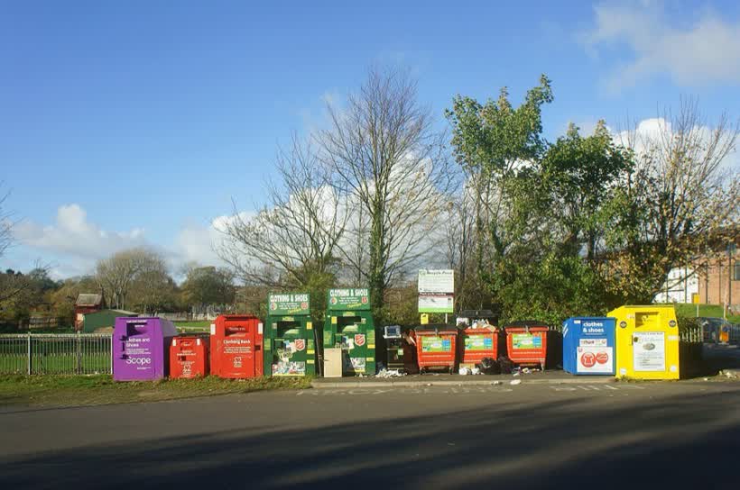 Recycling skips in Barrow park, close to the Aldi on Risedale Road, Barrow-in-Furness