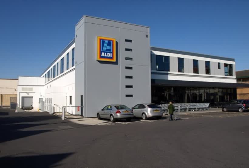 Aldi, Boscombe. This gleaming new store which, from this direction, might be anything were it not for the shopping trolleys, is also shown in 1380006., close to the Aldi on Palmerston Road, Bournemouth