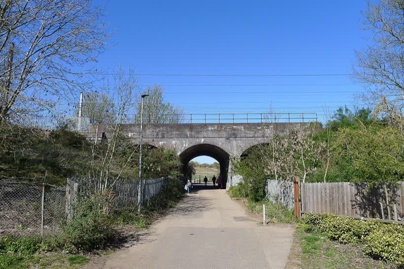 Cycle Route 12 passing beneath the East Coast Main Line, Huntingdon, close to the Aldi on Edison Bell Way, Huntingdon