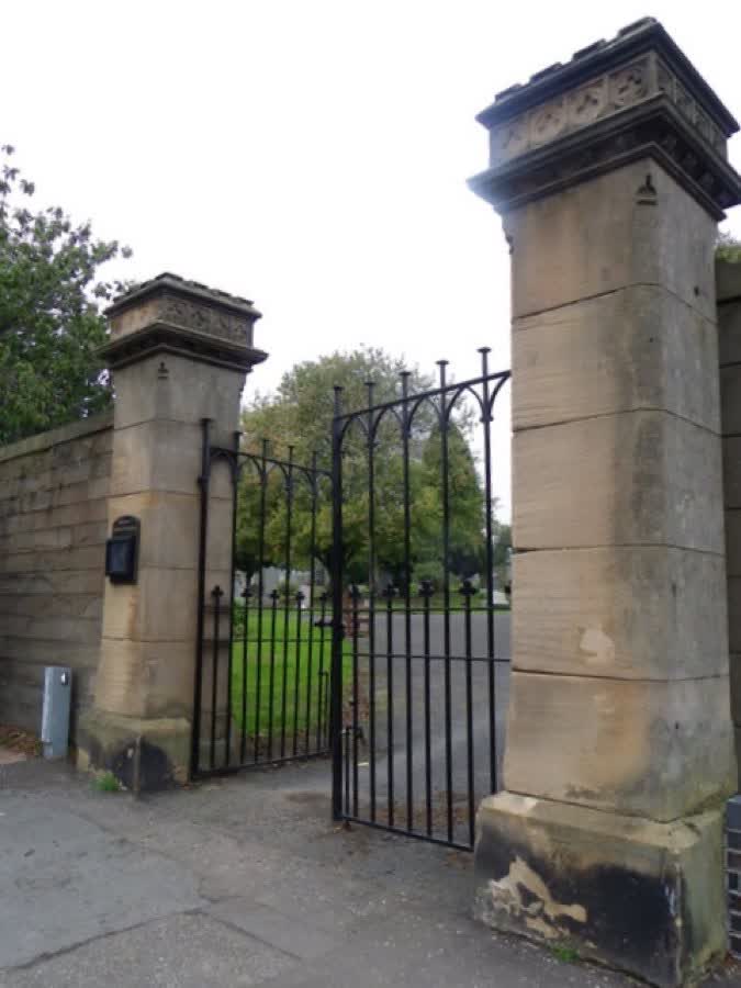 Cemetery gates, Arbroath Road, close to the Aldi on Arbroath Road, Dundee