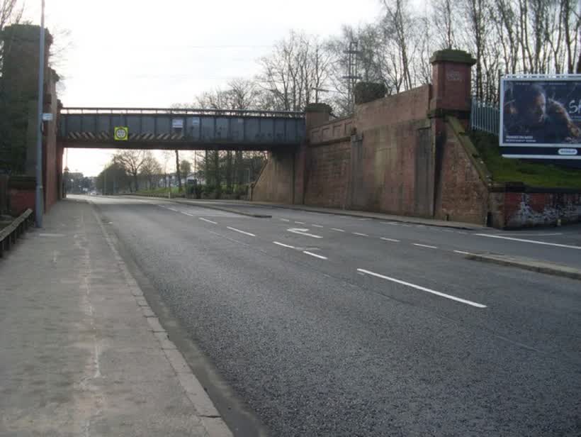 Railway bridge over Hamilton Road, close to the Aldi on School Avenue, Cambuslang