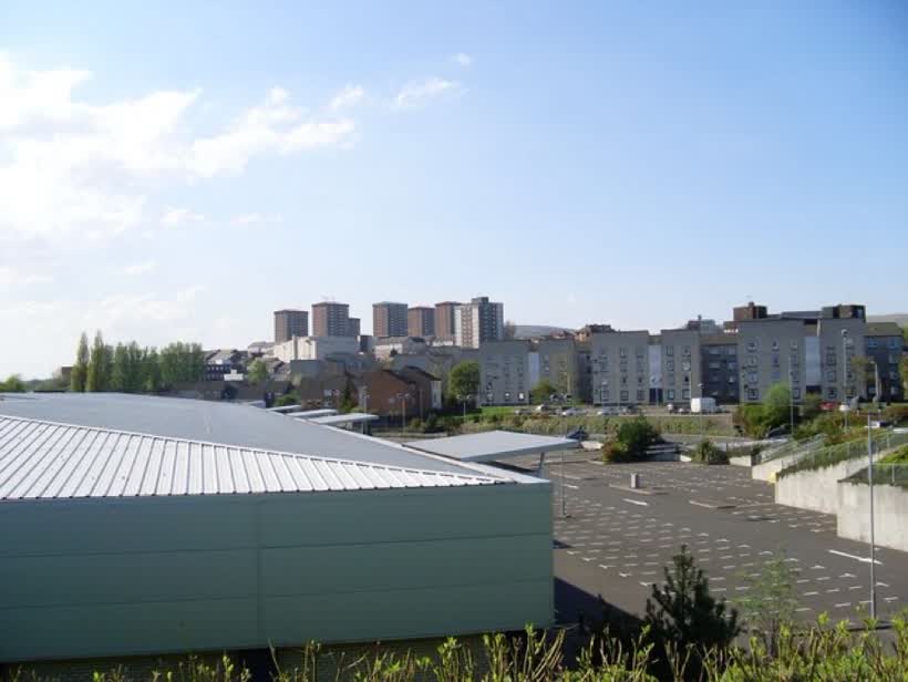 View across Clydebank from Argyll Road At the railway bridge., close to the Aldi on Argyll Road, Clydebank