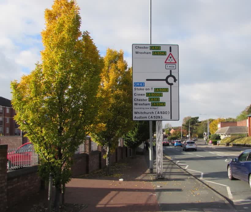 Large directions sign, Station Road, Nantwich, close to the Aldi on Station Road, Nantwich