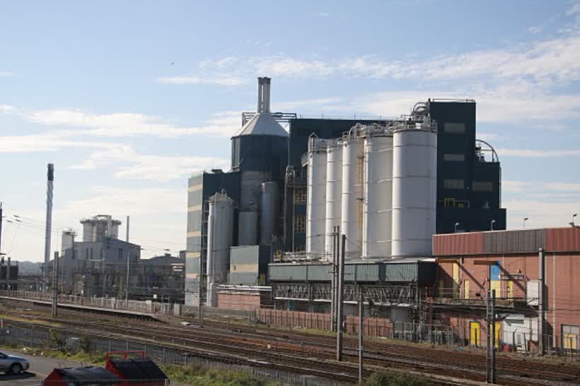 View from Liverpool Road Railway bridge With the West Coast Main Line and part of the Unilever detergents factory, formerly Joseph Crosfield &amp; Sons., close to the Aldi on Liverpool Road, Warrington
