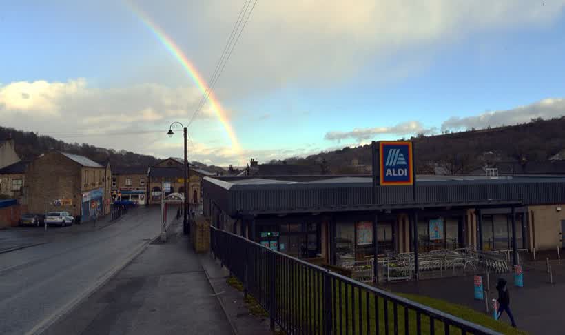 Rainbow and Aldi, Scar Lane, Milnsbridge, close to the Aldi on Scar Lane, Huddersfield