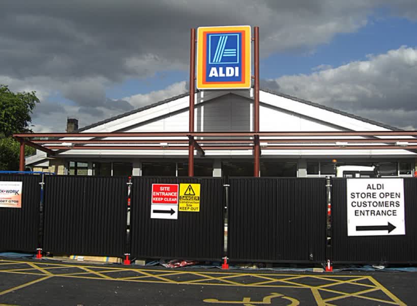 Aldi supermarket, Shipley Situated just off Briggate. It is open as usual during extension works., close to the Aldi on Tony Miller Approach, Shipley