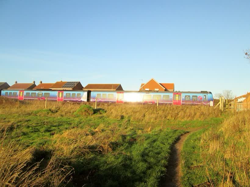 Train to Hull passing Brough, close to the Aldi on Bluebird Way, Brough