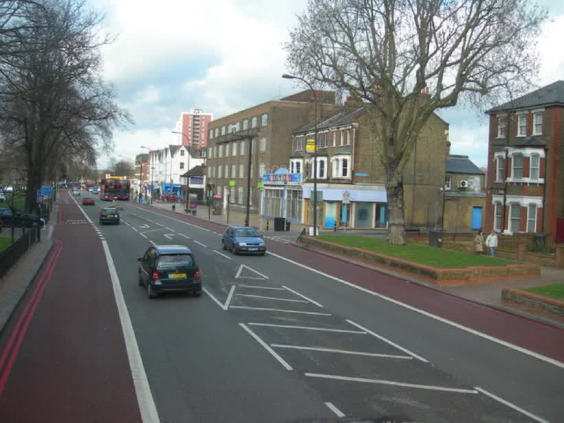 Rushey Green, SE6 Approaching the junction of Davenport Road (to right)., close to the Aldi on Rushey Green, London