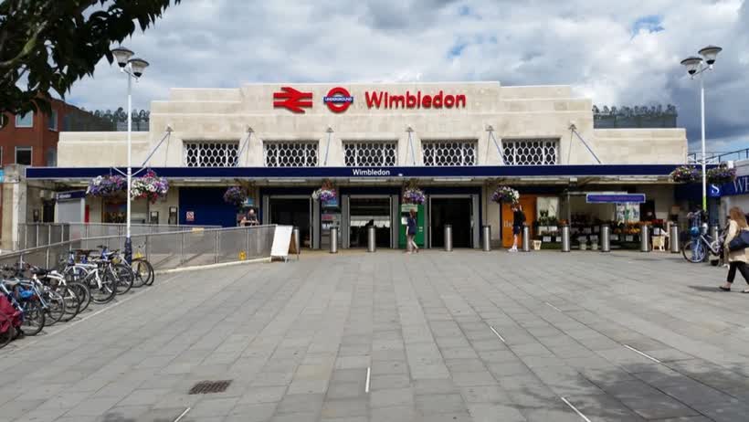 Entrance to Wimbledon Station, close to the Aldi on Wimbledon Bridge, London
